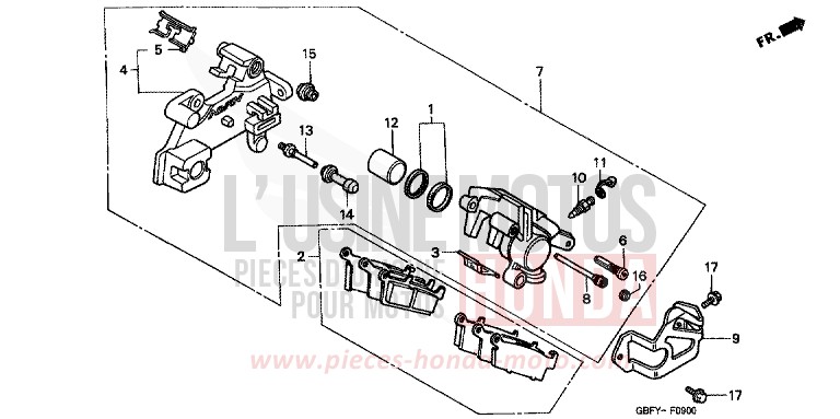 HINTERRAD-BREMSSATTEL von CR80R "große Räder" EXPLOSION RED (R254) von 2000